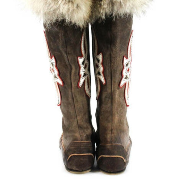 Miss Trish of Capri Brown Rare Fur Knee High Boots - Picture 6 of 7